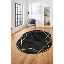 Evdeya Baskılı Kaymaz Taban Yıkanabilir Modern Yolluk Mutfak Oval Salon Halısı O-Modern-05-Antrasit
