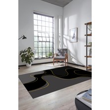 Evdeya Baskılı Kaymaz Taban Yıkanabilir Modern Yolluk Mutfak Salon Halısı MODERN-120-SİYAH