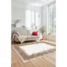 Evdeya Baskılı Kaymaz Yıkanabilir Modern Sade Desen Yolluk Salon Halısı Modern-48-Kahve