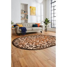 Evdeya Modern Klasik Desen Dijital Kaymaz Yıkanabilir Oval Yolluk Mutfak Salon Halısı O-Modern-32-Kahve
