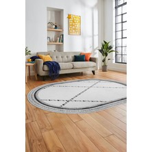 Evdeya Renkli Modern Kilim Desenli Dijital Kaymaz Yıkanabilir Oval Yolluk Salon Halısı O-Modern-76-Gri