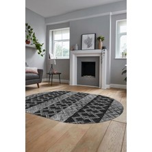 Evdeya Baskılı Kaymaz Yıkanabilir Şık Oval Koridor Halısı Mutfak Halısı Salon Halısı O-Modern-56-Antrasit