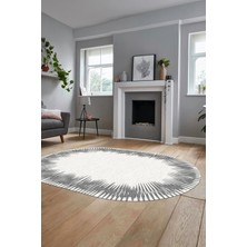 Evdeya Baskılı Kaymaz Yıkanabilir Modern Sade Desen Oval Yolluk Salon Halısı O-Modern-48-Gri