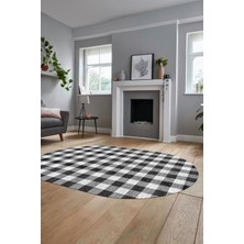 Evdeya Baskılı Kaymaz Yıkanabilir Modern Oval Koridor Halısı Halısı Salon Halısı O-Modern-55-Siyah