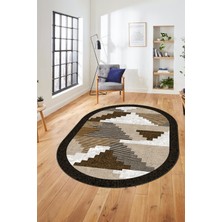 Evdeya Özel Modern Desenli Dijital Kaymaz Yıkanabilir Oval Yolluk Mutfak Salon Halısı O-Modern-11-Kahve