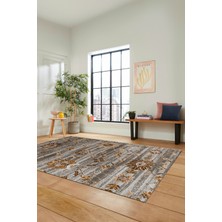 Evdeya Modern Etnik Desen Dijital Kaymaz Yıkanabilir Yolluk Mutfak Salon Halısı Modern-30-Kahve