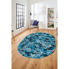 Evdeya Baskılı Kaymaz Taban Yıkanabilir Renkli Modern Yolluk Mutfak Oval Salon Halısı O-Modern-02-Mavi