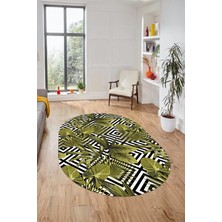 Evdeya Yaprak Desen Baskılı Kaymaz Taban Yıkanabilir Modern Oval Yolluk Salon Halısı O-MODERN-100-SARI