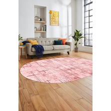 Evdeya Sade Desen Modern Dijital Kaymaz Yıkanabilir Oval Yolluk Mutfak Salon Halısı O-Modern-89-Pembe