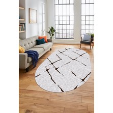 Evdeya Şık Sade Modern Desenli Dijital Kaymaz Yıkanabilir Oval Yolluk Salon Halısı O-Modern-72-Kahve