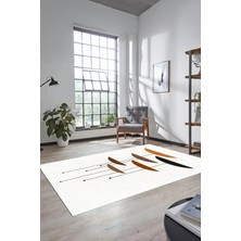 Evdeya Baskılı Kaymaz Taban Yıkanabilir Modern Yolluk Mutfak Salon Halısı MODERN-112-BEYAZ