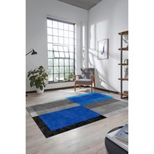 Evdeya Baskılı Kaymaz Taban Yıkanabilir Modern Şık Yolluk Mutfak Salon Halısı MODERN-107-MAVİ