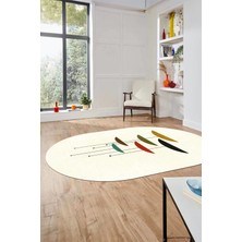 Evdeya Baskılı Kaymaz Taban Yıkanabilir Modern Oval Yolluk Mutfak Salon Halısı O-MODERN-112-KREM
