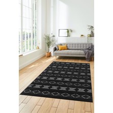 Evdeya Baskılı Kaymaz Yıkanabilir Kilim Desen Yolluk Mutfak Halısı Salon Halısı Modern-64-Antrasit