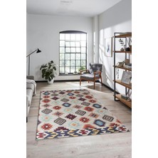 Evdeya Etnik Baskılı Kaymaz Taban Yıkanabilir Modern Yolluk Salon Halısı Modern-99-Renkli