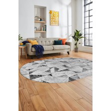 Evdeya Modern Desen Özel Tasarım Dijital Kaymaz Yıkanabilir Oval Yolluk Salon Halısı O-Modern-82-Gri