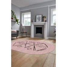 Evdeya Baskılı Kaymaz Yıkanabilir Şık Modern Oval Yolluk Mutfak Halısı Salon Halısı O-Modern-59-Pembe