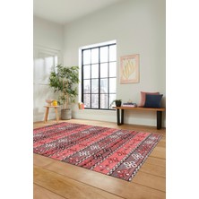 Evdeya Modern Etnik Desenli Dijital Kaymaz Yıkanabilir Yolluk Mutfak Salon Halısı Modern-19-Pembe