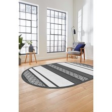 Evdeya Modern Kilim Dijital Kaymaz Yıkanabilir Oval Yolluk Mutfak Salon Halısı O-Modern-18-Beyaz