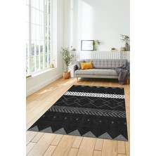 Evdeya Sade Modern Kilim Desenli Dijital Kaymaz Yıkanabilir Yolluk Mutfak Salon Halısı Modern-75-Antrasit