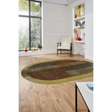 Evdeya Baskılı Kaymaz Taban Yıkanabilir Modern Şık Oval Yolluk Mutfak Salon Halısı O-MODERN-107-KAHVE