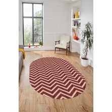 Evdeya Zikzak Desen Baskılı Kaymaz Taban Yıkanabilir Modern Oval Yolluk Salon Halısı O-MODERN-102-BORDO