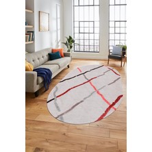 Evdeya Şık Sade Modern Desenli Dijital Kaymaz Yıkanabilir Oval Yolluk Salon Halısı O-Modern-73-Pembe