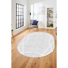 Evdeya Baskılı Kaymaz Taban Yıkanabilir Modern Yolluk Mutfak Oval Salon Halısı O-Modern-05-Beyaz
