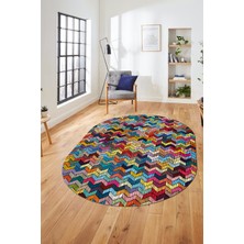 Evdeya Baskılı Kaymaz Taban Yıkanabilir Renkli Modern Yolluk Mutfak Oval Salon Halısı O-Modern-02-Renkli