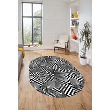 Evdeya Yaprak Desen Baskılı Kaymaz Taban Yıkanabilir Modern Oval Yolluk Salon Halısı O-MODERN-100-GRİ
