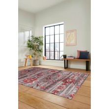 Evdeya Modern Etnik Desen Dijital Kaymaz Yıkanabilir Yolluk Mutfak Salon Halısı Modern-30-Bordo
