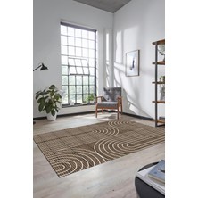 Evdeya Sade Desen Baskılı Kaymaz Taban Yıkanabilir Modern Yolluk Salon Halısı MODERN-110-KAHVE