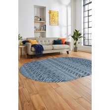 Evdeya Kilim Desen Özel Tasarım Dijital Kaymaz Yıkanabilir Oval Yolluk Salon Halısı O-Modern-86-Mavi