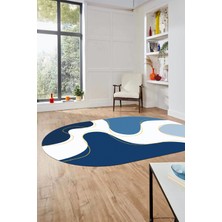 Evdeya Baskılı Kaymaz Taban Yıkanabilir Modern Oval Yolluk Mutfak Salon Halısı O-MODERN-120-MAVİ