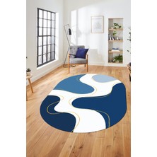 Evdeya Baskılı Kaymaz Taban Yıkanabilir Modern Oval Yolluk Mutfak Salon Halısı O-MODERN-120-MAVİ
