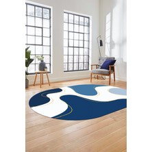 Evdeya Baskılı Kaymaz Taban Yıkanabilir Modern Oval Yolluk Mutfak Salon Halısı O-MODERN-120-MAVİ