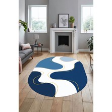 Evdeya Baskılı Kaymaz Taban Yıkanabilir Modern Oval Yolluk Mutfak Salon Halısı O-MODERN-120-MAVİ