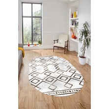 Evdeya Modern Sade Desen Dijital Kaymaz Yıkanabilir Oval Yolluk Mutfak Salon Halısı O-Modern-91-Kahve