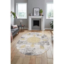 Evdeya Baskılı Kaymaz Yıkanabilir Oval Koridor Halısı Mutfak Halısı Salon Halısı O-Modern-45-Krem