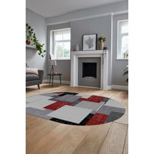 Evdeya Baskılı Kaymaz Yıkanabilir Oval Koridor Halısı Mutfak Halısı Salon Halısı O-Modern-47-Bordo