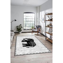 Evdeya Fil Desen Baskılı Kaymaz Taban Yıkanabilir Modern Yolluk Salon Halısı MODERN-101-GRİ