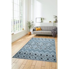 Evdeya Baskılı Kaymaz Yıkanabilir Şık Kilim Desen Yolluk Mutfak Halısı Salon Halısı Modern-67-Mavi