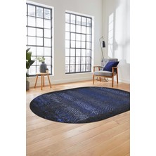 Evdeya Sade Modern Desen Dijital Kaymaz Yıkanabilir Oval Yolluk Mutfak Salon Halısı O-Modern-28-Mavi