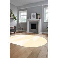 Evdeya Baskılı Kaymaz Yıkanabilir Modern Oval Koridor Halısı Mutfak Halısı Salon Halısı O-Modern-54-Krem
