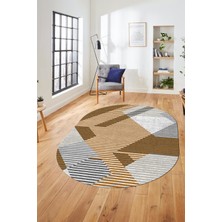 Evdeya Baskılı Kaymaz Taban Yıkanabilir Şık Modern Yolluk Mutfak Oval Salon Halısı O-Modern-09-Turuncu