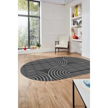 Evdeya Sade Desen Baskılı Kaymaz Taban Yıkanabilir Modern Oval Yolluk Salon Halısı O-MODERN-110-ANTRASİT