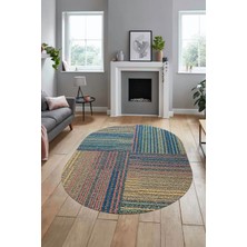 Evdeya 3D Modern Kilim Desen Dijital Kaymaz Yıkanabilir Oval Yolluk Mutfak Salon Halısı O-Modern-34-Renkli