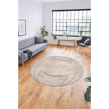 Evdeya Baskılı Kaymaz Yıkanabilir Zarif Modern Yuvarlak Mutfak Halısı Salon Halısı Y-Modern-62-Bej