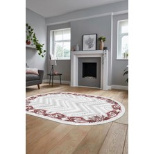 Evdeya Baskılı Kaymaz Yıkanabilir Modern Çiçekli Desen Oval Yolluk Salon Halısı O-Modern-49-Pembe