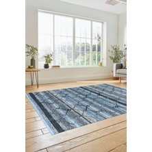 Evdeya Kilim Desen Özel Tasarım Dijital Kaymaz Yıkanabilir Yolluk Mutfak Salon Halısı Modern-85-Mavi